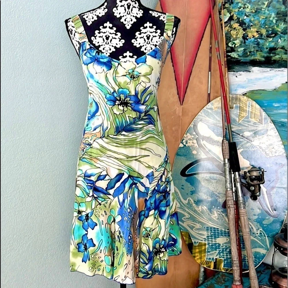 Peppermint Bay Watercolor Floral Resort Dress Coastal Cruise Beach Club Size S